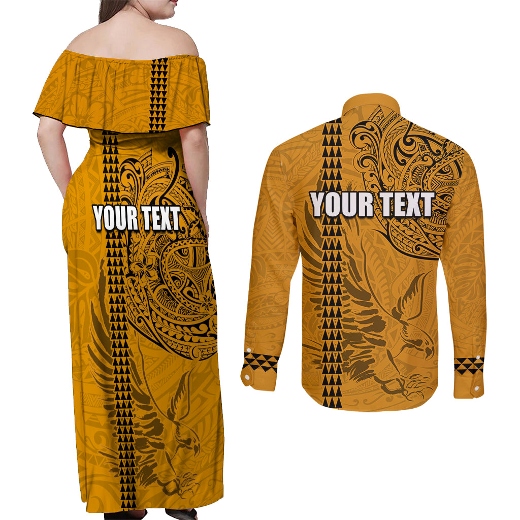 Nanakuli High and Intermediate School Couples Matching Off Shoulder Maxi Dress and Long Sleeve Button Shirt Tribal Kakau Pattern LT03 - Polynesian Pride