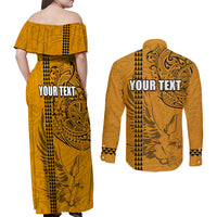 Nanakuli High and Intermediate School Couples Matching Off Shoulder Maxi Dress and Long Sleeve Button Shirt Tribal Kakau Pattern LT03 - Polynesian Pride