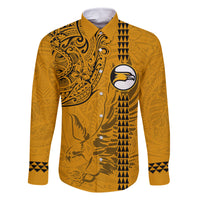 Nanakuli High and Intermediate School Family Matching Long Sleeve Bodycon Dress and Hawaiian Shirt Tribal Kakau Pattern LT03 Dad's Shirt - Long Sleeve Yellow - Polynesian Pride