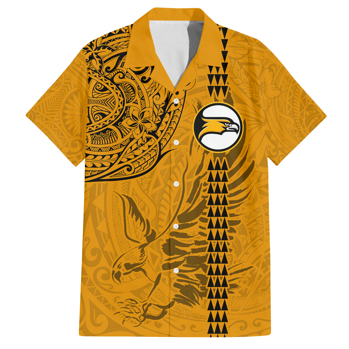 Nanakuli High and Intermediate School Family Matching Off Shoulder Short Dress and Hawaiian Shirt Tribal Kakau Pattern LT03 Dad's Shirt - Short Sleeve Yellow - Polynesian Pride