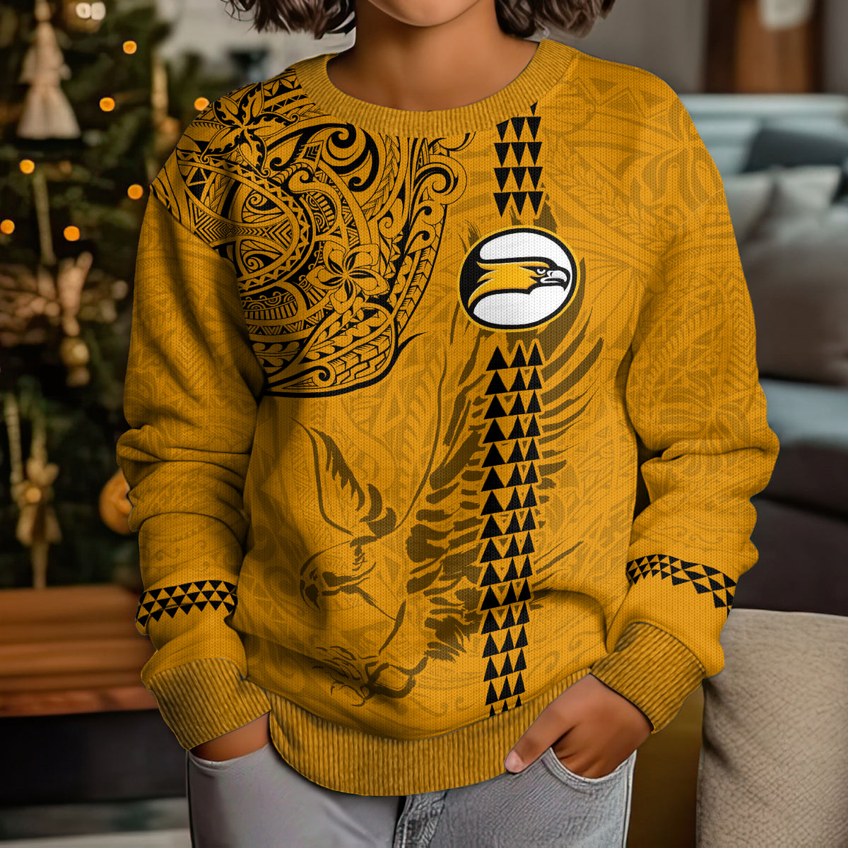 Nanakuli High and Intermediate School Kid Ugly Christmas Sweater Tribal Kakau Pattern LT03 - Polynesian Pride