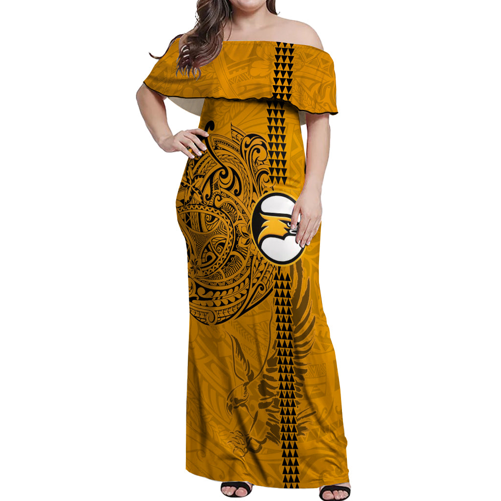 Nanakuli High and Intermediate School Off Shoulder Maxi Dress Tribal Kakau Pattern LT03 Women Yellow - Polynesian Pride