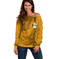 Nanakuli High and Intermediate School Off Shoulder Sweater Tribal Kakau Pattern LT03 Women Yellow - Polynesian Pride