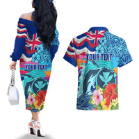 Hawaii Race For Whales Couples Matching Off The Shoulder Long Sleeve Dress and Hawaiian Shirt Flag and Polynesian Hibiscus LT03 - Polynesian Pride