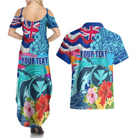 Hawaii Race For Whales Couples Matching Summer Maxi Dress and Hawaiian Shirt Flag and Polynesian Hibiscus LT03 - Polynesian Pride