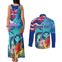 Hawaii Race For Whales Couples Matching Tank Maxi Dress and Long Sleeve Button Shirt Flag and Polynesian Hibiscus LT03 - Polynesian Pride