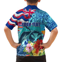 Hawaii Race For Whales Kid Hawaiian Shirt Flag and Polynesian Hibiscus LT03 - Polynesian Pride