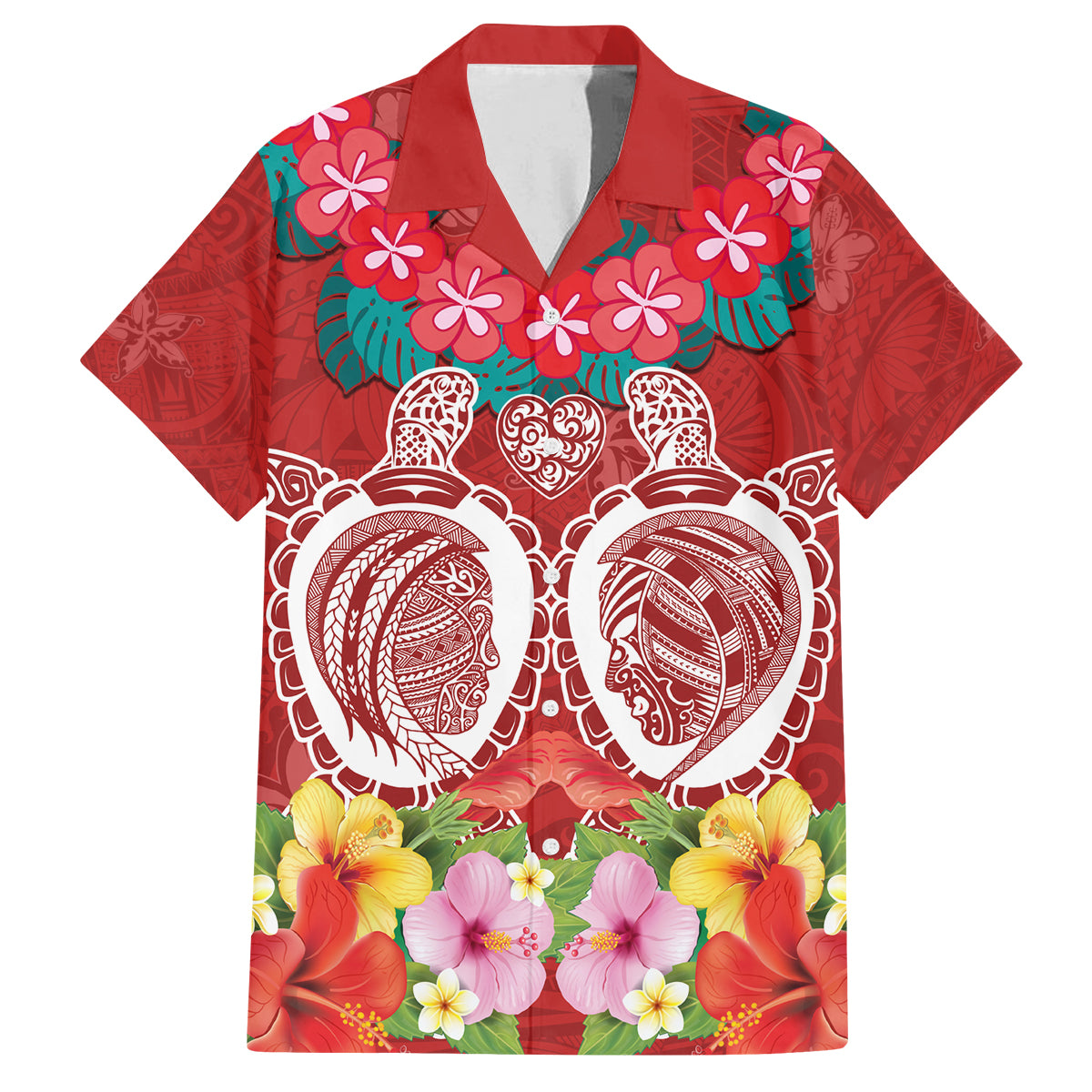 Polynesian Valentine Day Family Matching Puletasi and Hawaiian Shirt Love Couple Turtle Maori Hibiscus Red Style LT03 Dad's Shirt - Short Sleeve Red - Polynesian Pride