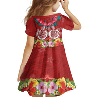 Polynesian Valentine Day Kid Short Sleeve Dress Love Couple Turtle Maori Hibiscus Red Style LT03 - Polynesian Pride