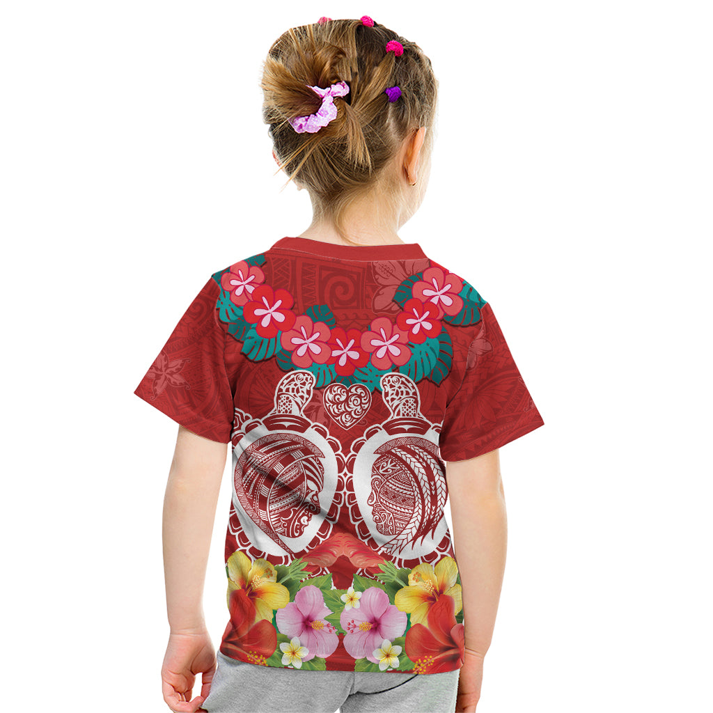 Polynesian Valentine Day Kid T Shirt Love Couple Turtle Maori Hibiscus Red Style LT03 - Polynesian Pride