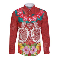 Polynesian Valentine Day Long Sleeve Button Shirt Love Couple Turtle Maori Hibiscus Red Style LT03 Unisex Red - Polynesian Pride