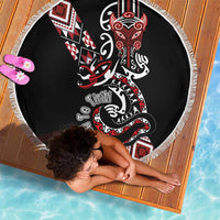 Aotearoa Toitu Te Tiriti-Honour the Treaty Beach Blanket Maori Taniwha Haka with Taniko and Tukutuku LT03 - Polynesian Pride