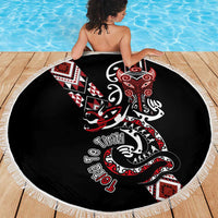 Aotearoa Toitu Te Tiriti-Honour the Treaty Beach Blanket Maori Taniwha Haka with Taniko and Tukutuku LT03 - Polynesian Pride