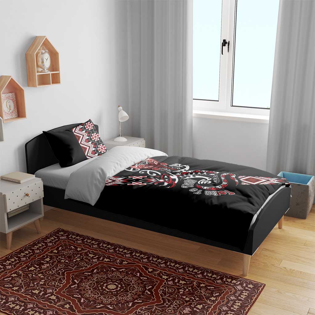 Aotearoa Toitu Te Tiriti-Honour the Treaty Bedding Set Maori Taniwha Haka with Taniko and Tukutuku LT03 - Polynesian Pride