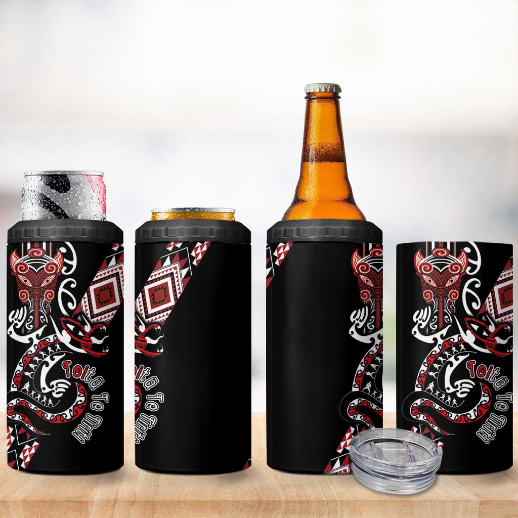Aotearoa Toitu Te Tiriti-Honour the Treaty 4 in 1 Can Cooler Tumbler Maori Taniwha Haka with Taniko and Tukutuku LT03 - Polynesian Pride