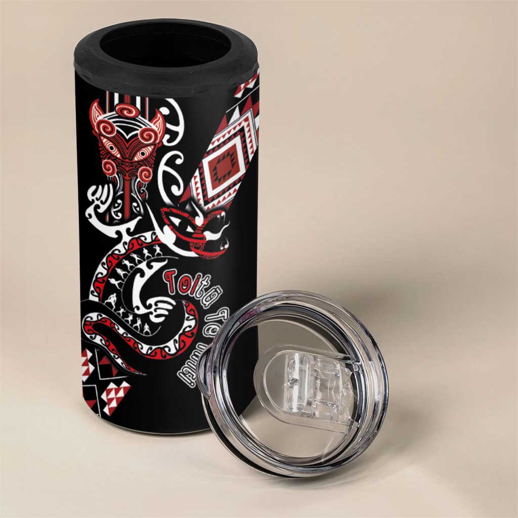 Aotearoa Toitu Te Tiriti-Honour the Treaty 4 in 1 Can Cooler Tumbler Maori Taniwha Haka with Taniko and Tukutuku LT03 - Polynesian Pride