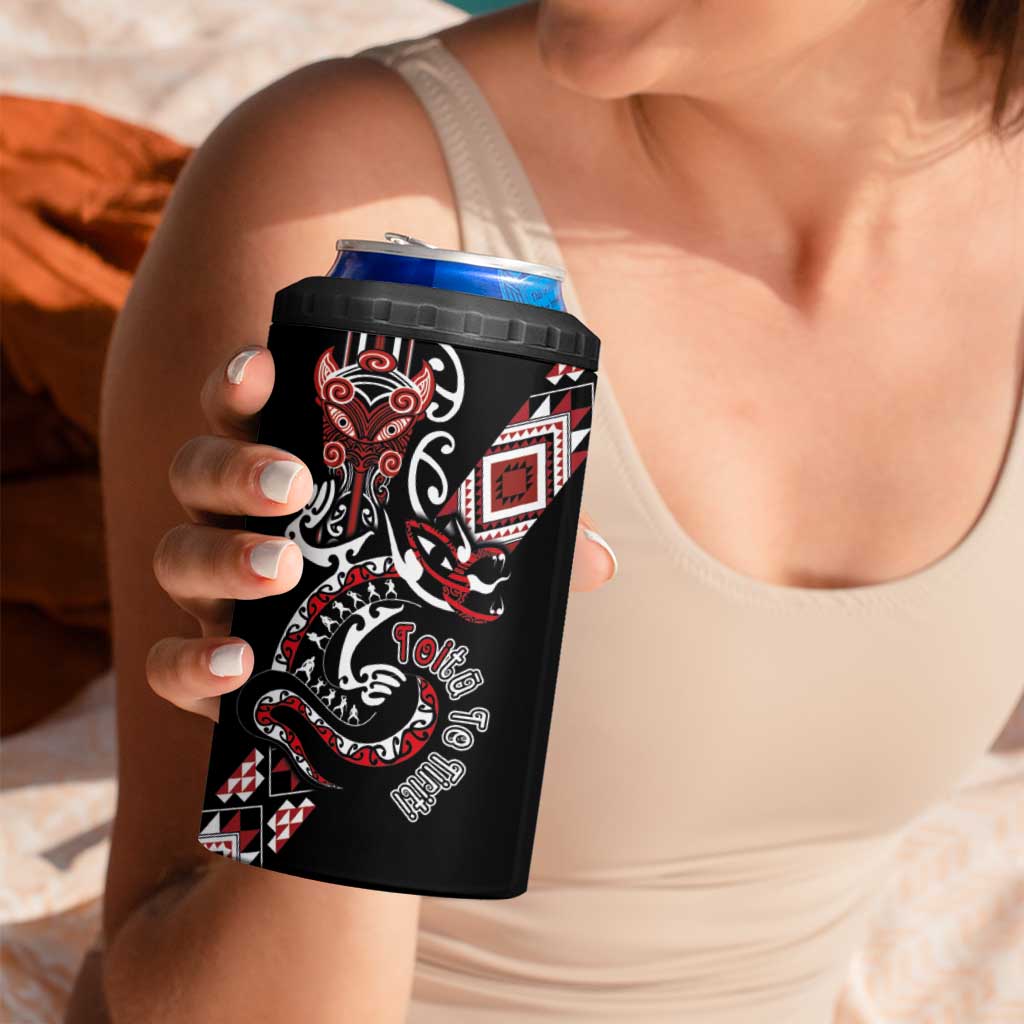 Aotearoa Toitu Te Tiriti-Honour the Treaty 4 in 1 Can Cooler Tumbler Maori Taniwha Haka with Taniko and Tukutuku LT03 - Polynesian Pride