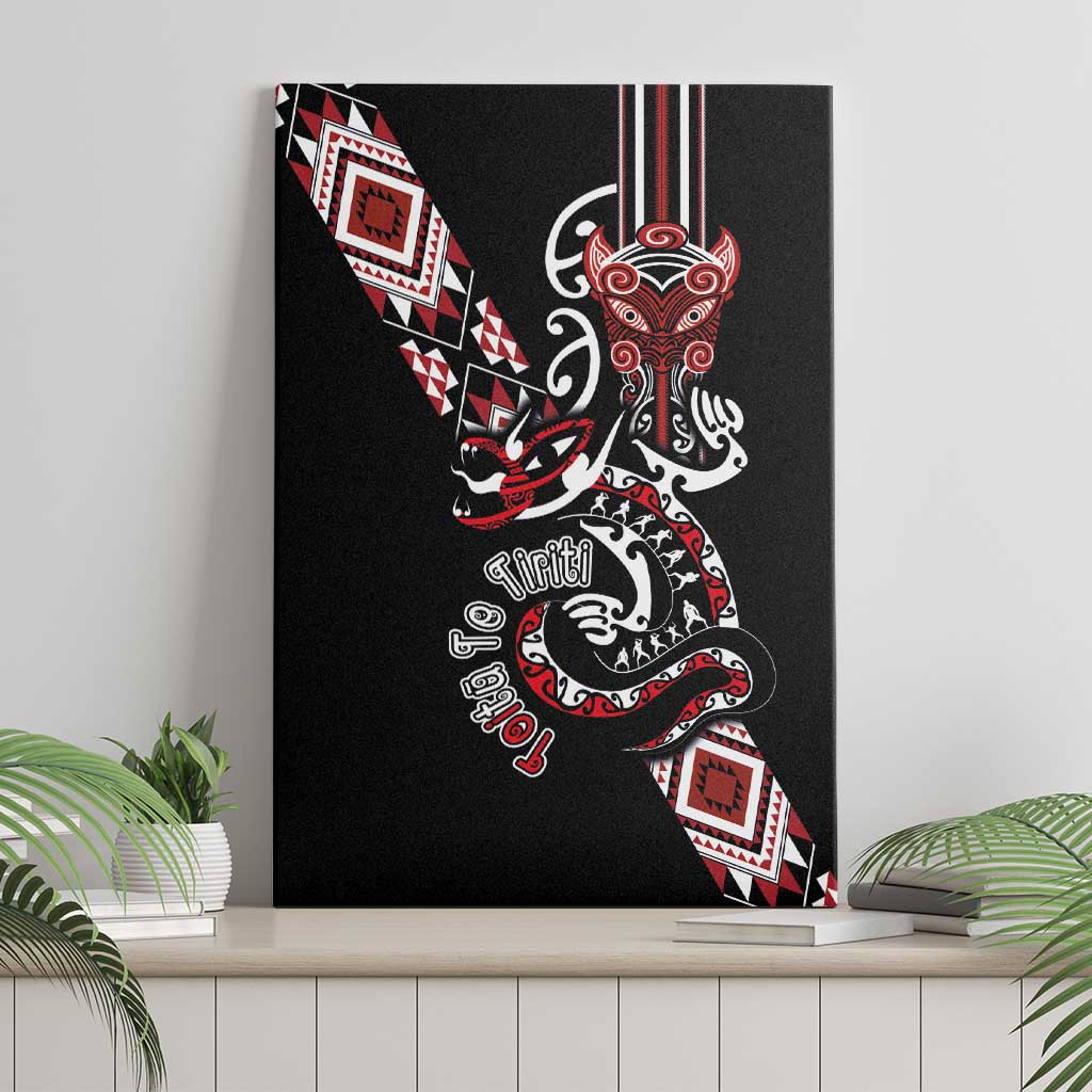 Aotearoa Toitu Te Tiriti-Honour the Treaty Canvas Wall Art Maori Taniwha Haka with Taniko and Tukutuku LT03 - Polynesian Pride