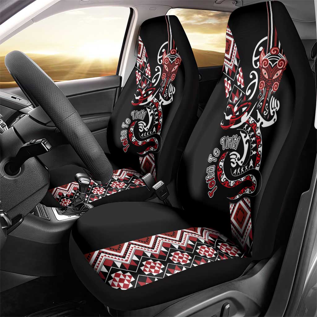 Aotearoa Toitu Te Tiriti-Honour the Treaty Car Seat Cover Maori Taniwha Haka with Taniko and Tukutuku LT03 - Polynesian Pride