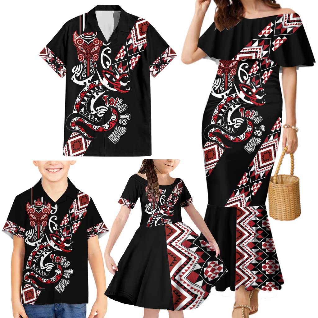 Aotearoa Toitu Te Tiriti-Honour the Treaty Family Matching Mermaid Dress and Hawaiian Shirt Maori Taniwha Haka with Taniko and Tukutuku LT03 - Polynesian Pride