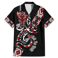 Aotearoa Toitu Te Tiriti-Honour the Treaty Family Matching Mermaid Dress and Hawaiian Shirt Maori Taniwha Haka with Taniko and Tukutuku LT03 Dad's Shirt - Short Sleeve Black - Polynesian Pride