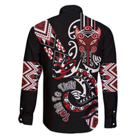 Aotearoa Toitu Te Tiriti-Honour the Treaty Family Matching Off The Shoulder Long Sleeve Dress and Hawaiian Shirt Maori Taniwha Haka with Taniko and Tukutuku LT03 - Polynesian Pride