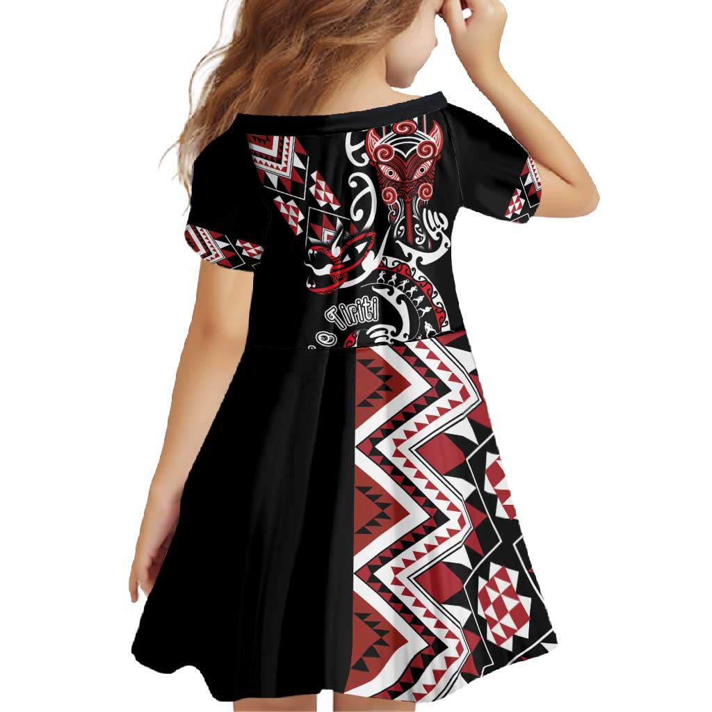 Aotearoa Toitu Te Tiriti-Honour the Treaty Family Matching Off Shoulder Maxi Dress and Hawaiian Shirt Maori Taniwha Haka with Taniko and Tukutuku LT03 - Polynesian Pride