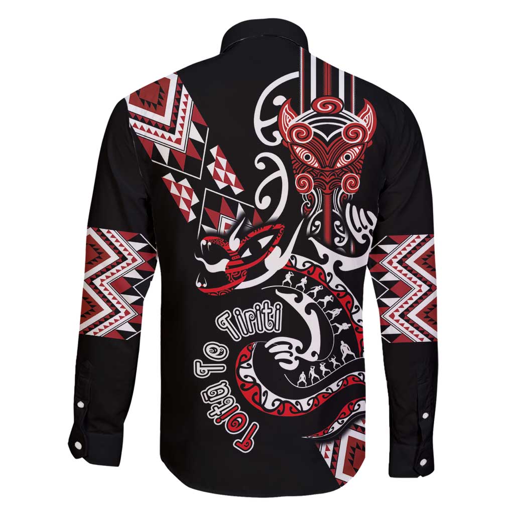Aotearoa Toitu Te Tiriti-Honour the Treaty Family Matching Off Shoulder Maxi Dress and Hawaiian Shirt Maori Taniwha Haka with Taniko and Tukutuku LT03 - Polynesian Pride