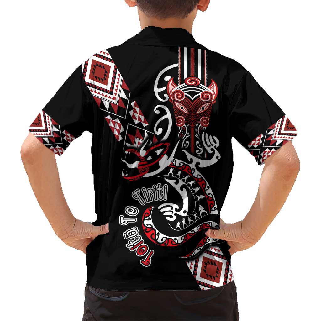 Aotearoa Toitu Te Tiriti-Honour the Treaty Family Matching Puletasi and Hawaiian Shirt Maori Taniwha Haka with Taniko and Tukutuku LT03 - Polynesian Pride
