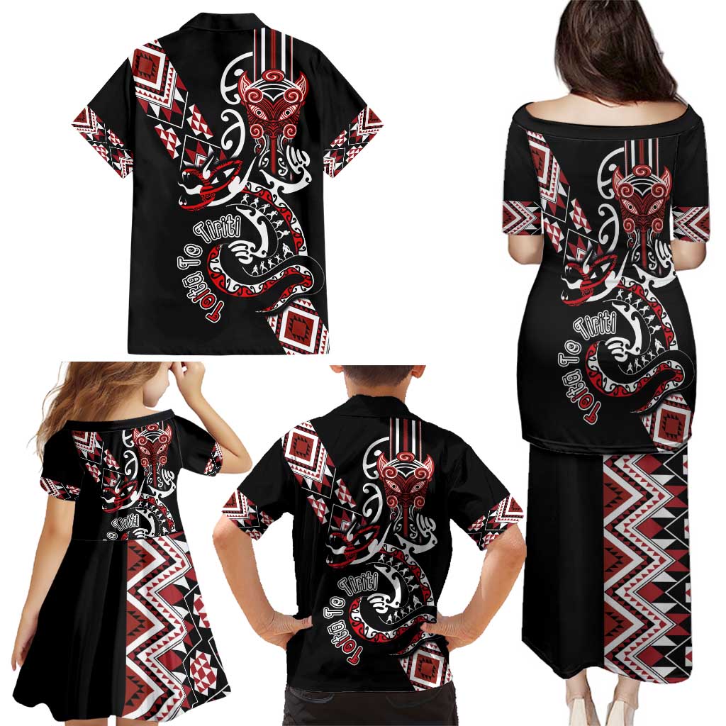 Aotearoa Toitu Te Tiriti-Honour the Treaty Family Matching Puletasi and Hawaiian Shirt Maori Taniwha Haka with Taniko and Tukutuku LT03 - Polynesian Pride