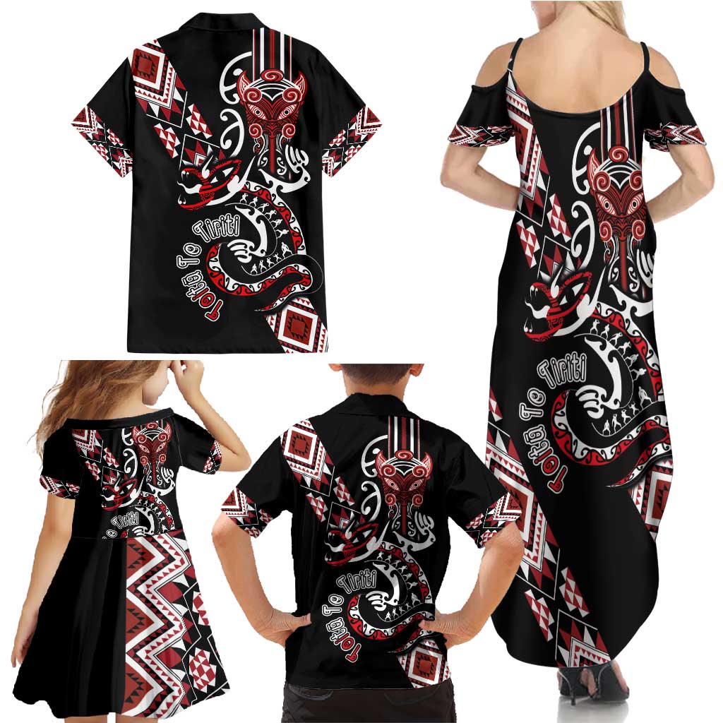 Aotearoa Toitu Te Tiriti-Honour the Treaty Family Matching Summer Maxi Dress and Hawaiian Shirt Maori Taniwha Haka with Taniko and Tukutuku LT03 - Polynesian Pride