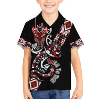 Aotearoa Toitu Te Tiriti-Honour the Treaty Family Matching Summer Maxi Dress and Hawaiian Shirt Maori Taniwha Haka with Taniko and Tukutuku LT03 Son's Shirt Black - Polynesian Pride