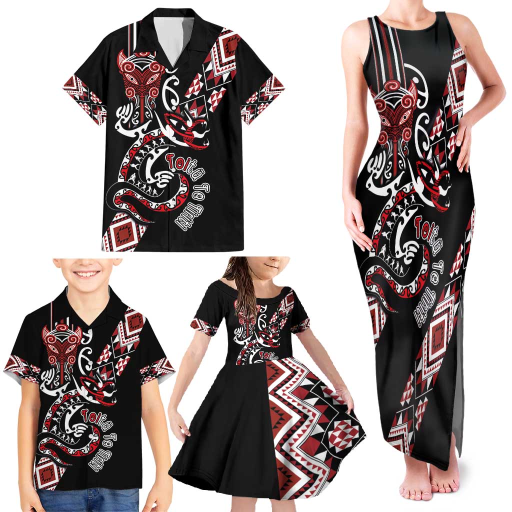 Aotearoa Toitu Te Tiriti-Honour the Treaty Family Matching Tank Maxi Dress and Hawaiian Shirt Maori Taniwha Haka with Taniko and Tukutuku LT03 - Polynesian Pride