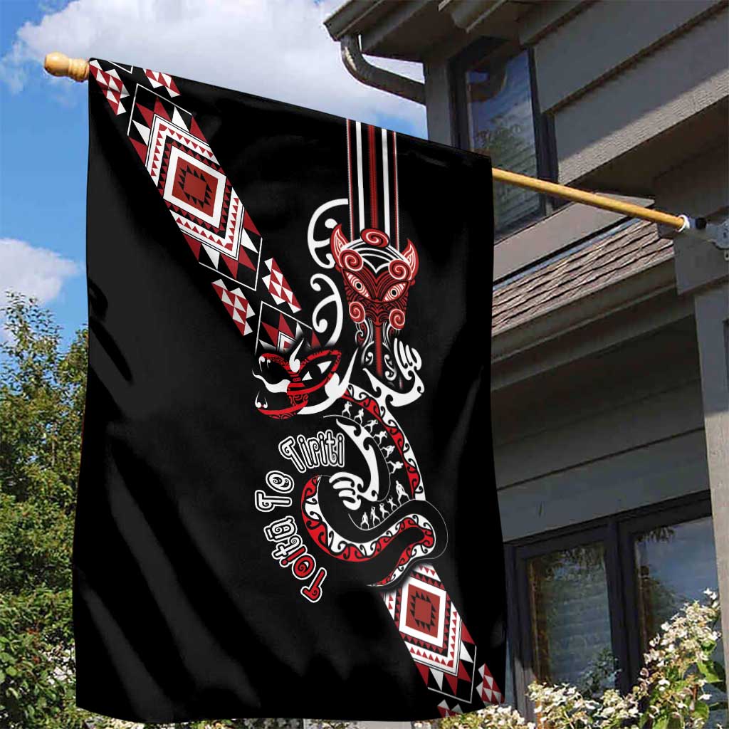 Aotearoa Toitu Te Tiriti-Honour the Treaty Garden Flag Maori Taniwha Haka with Taniko and Tukutuku LT03 - Polynesian Pride