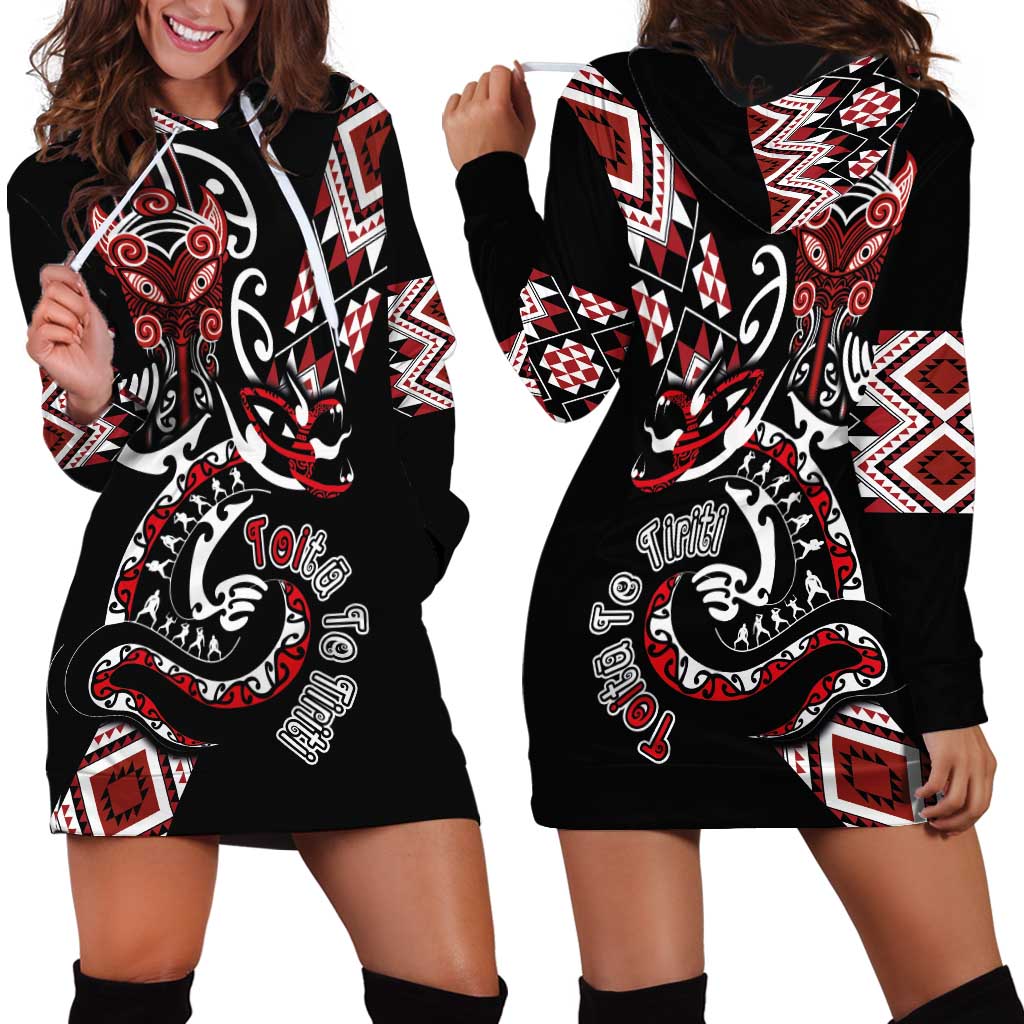 Aotearoa Toitu Te Tiriti-Honour the Treaty Hoodie Dress Maori Taniwha Haka with Taniko and Tukutuku LT03 - Polynesian Pride