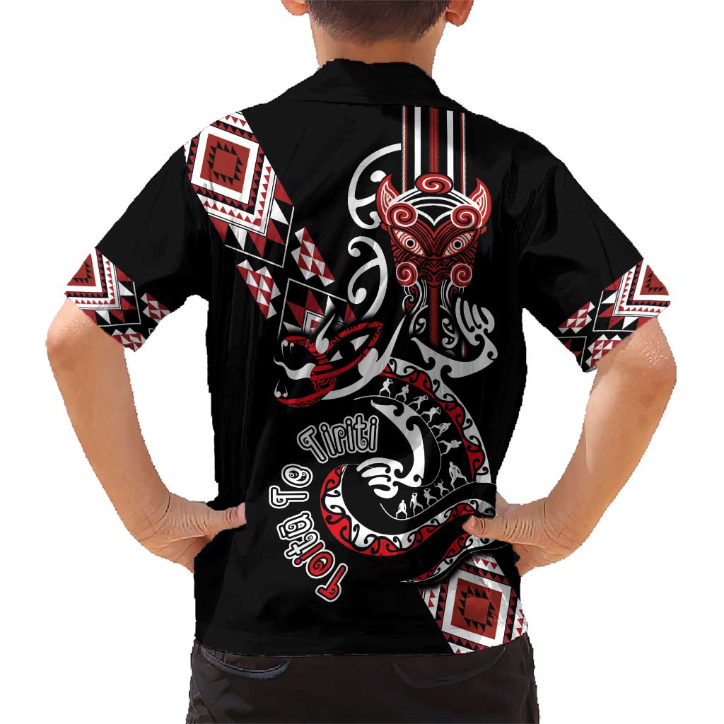 Aotearoa Toitu Te Tiriti-Honour the Treaty Kid Hawaiian Shirt Maori Taniwha Haka with Taniko and Tukutuku LT03 - Polynesian Pride