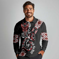Aotearoa Toitu Te Tiriti-Honour the Treaty Long Sleeve Polo Shirt Maori Taniwha Haka with Taniko and Tukutuku LT03 - Polynesian Pride