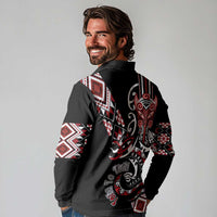 Aotearoa Toitu Te Tiriti-Honour the Treaty Long Sleeve Polo Shirt Maori Taniwha Haka with Taniko and Tukutuku LT03 - Polynesian Pride
