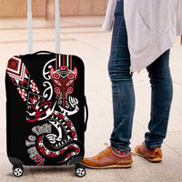 Aotearoa Toitu Te Tiriti-Honour the Treaty Luggage Cover Maori Taniwha Haka with Taniko and Tukutuku LT03 Black - Polynesian Pride