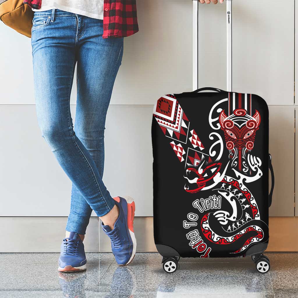 Aotearoa Toitu Te Tiriti-Honour the Treaty Luggage Cover Maori Taniwha Haka with Taniko and Tukutuku LT03 - Polynesian Pride