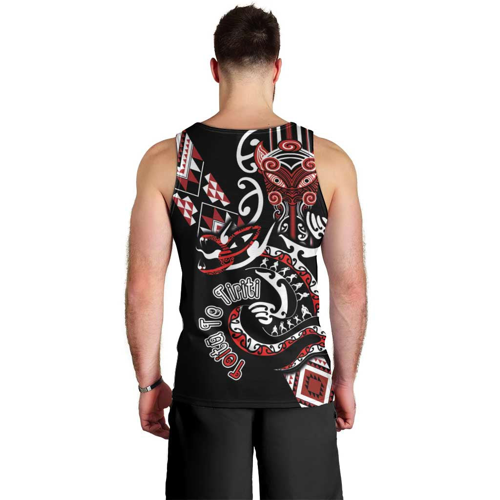 Aotearoa Toitu Te Tiriti-Honour the Treaty Men Tank Top Maori Taniwha Haka with Taniko and Tukutuku LT03 - Polynesian Pride