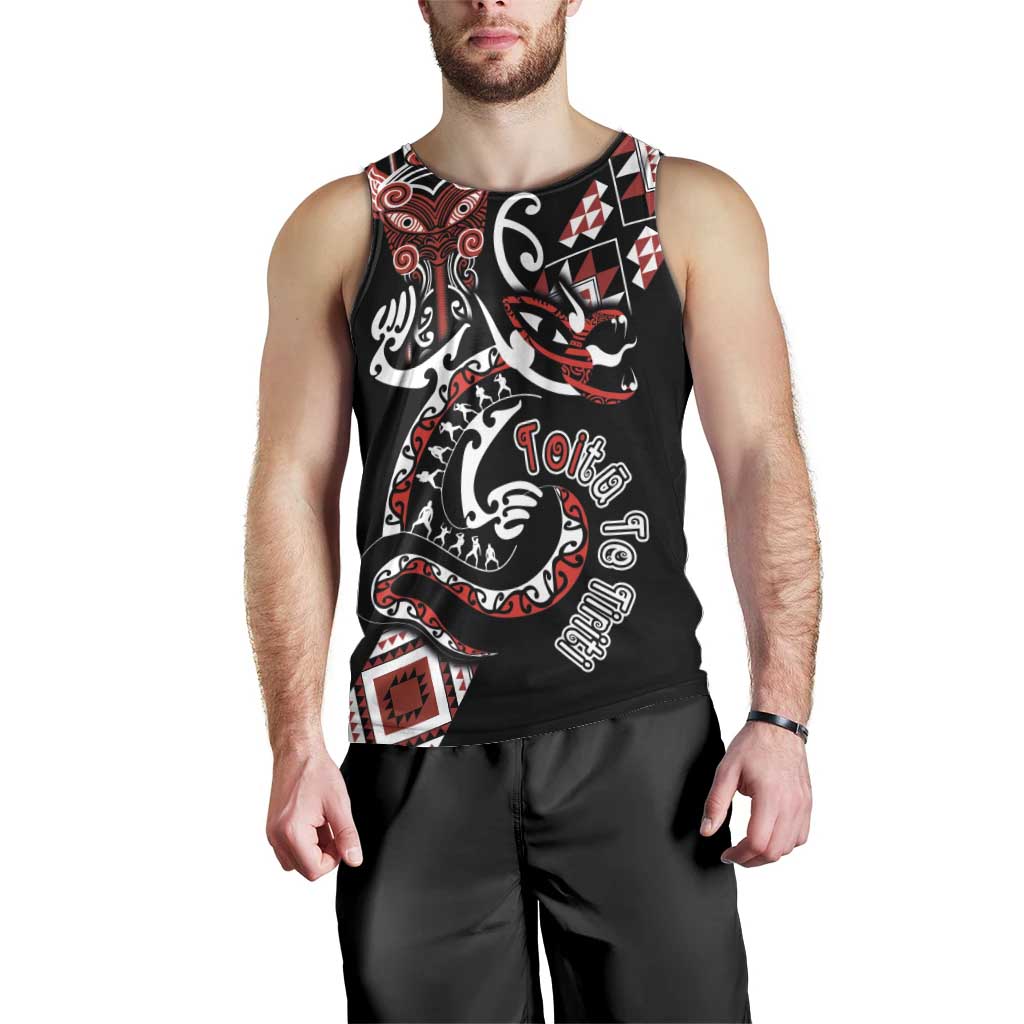 Aotearoa Toitu Te Tiriti-Honour the Treaty Men Tank Top Maori Taniwha Haka with Taniko and Tukutuku LT03 - Polynesian Pride