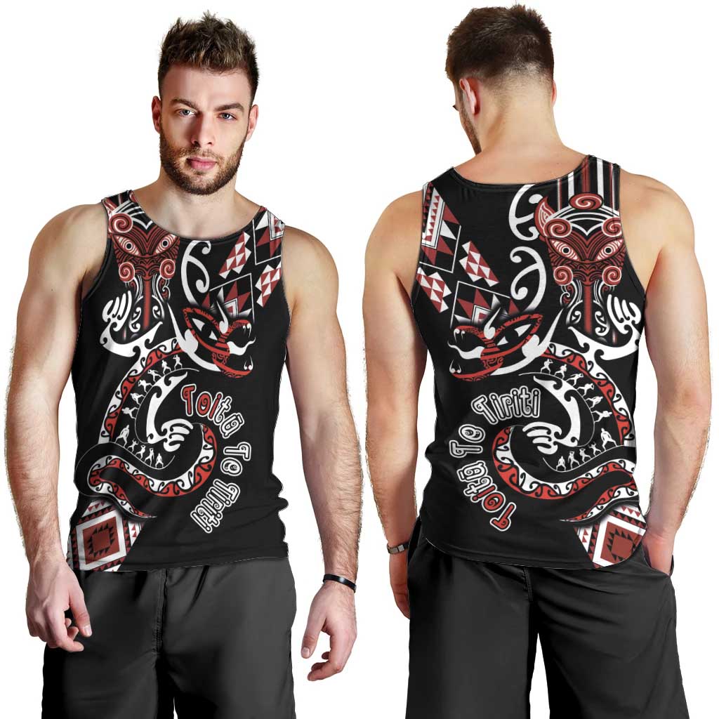 Aotearoa Toitu Te Tiriti-Honour the Treaty Men Tank Top Maori Taniwha Haka with Taniko and Tukutuku LT03 - Polynesian Pride