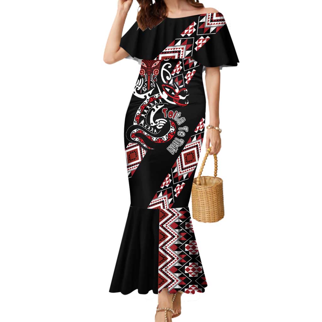 Aotearoa Toitu Te Tiriti-Honour the Treaty Mermaid Dress Maori Taniwha Haka with Taniko and Tukutuku LT03 Women Black - Polynesian Pride
