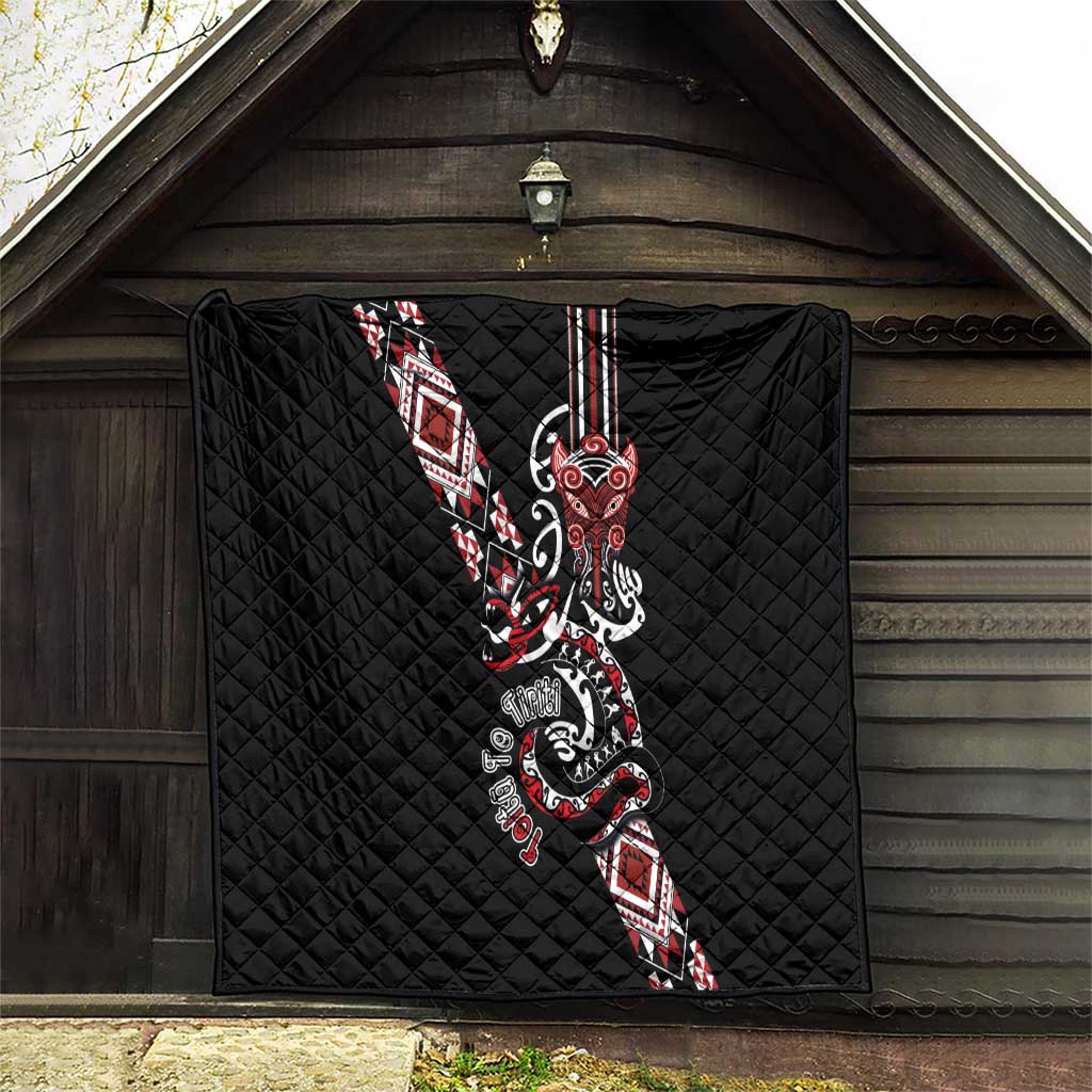 Aotearoa Toitu Te Tiriti-Honour the Treaty Quilt Maori Taniwha Haka with Taniko and Tukutuku LT03 - Polynesian Pride