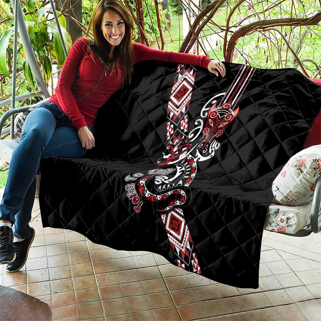 Aotearoa Toitu Te Tiriti-Honour the Treaty Quilt Maori Taniwha Haka with Taniko and Tukutuku LT03 - Polynesian Pride