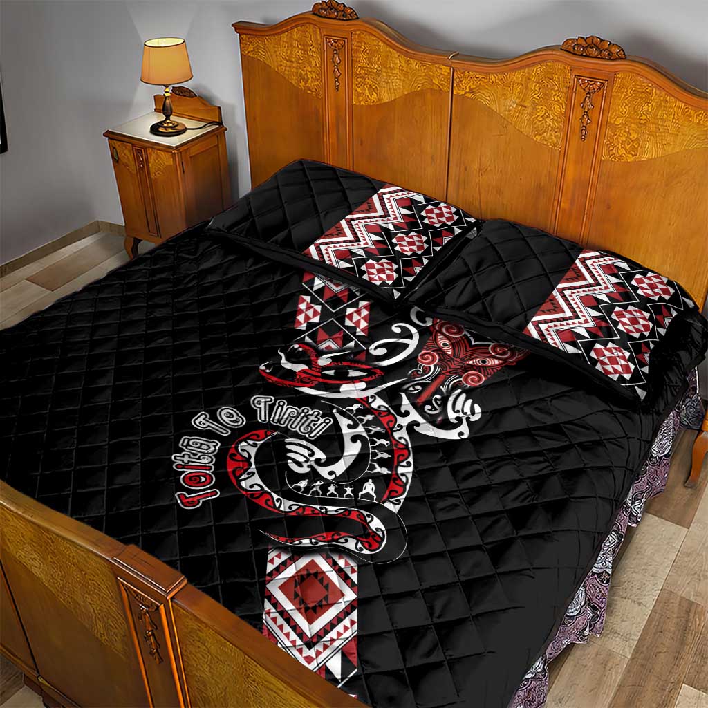 Aotearoa Toitu Te Tiriti-Honour the Treaty Quilt Bed Set Maori Taniwha Haka with Taniko and Tukutuku LT03 - Polynesian Pride