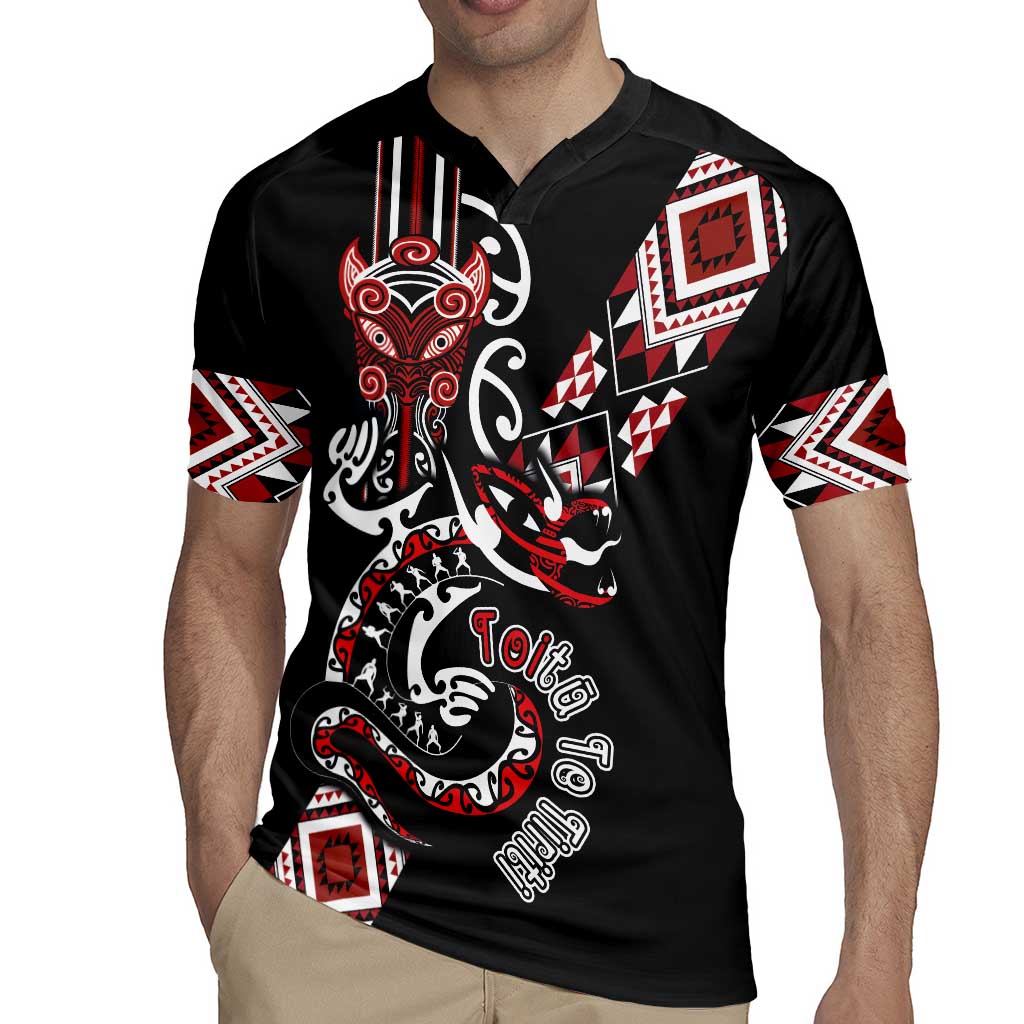 Aotearoa Toitu Te Tiriti-Honour the Treaty Rugby Jersey Maori Taniwha Haka with Taniko and Tukutuku LT03 - Polynesian Pride