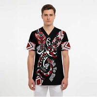 Aotearoa Toitu Te Tiriti-Honour the Treaty Scrub Top Maori Taniwha Haka with Taniko and Tukutuku LT03 - Polynesian Pride