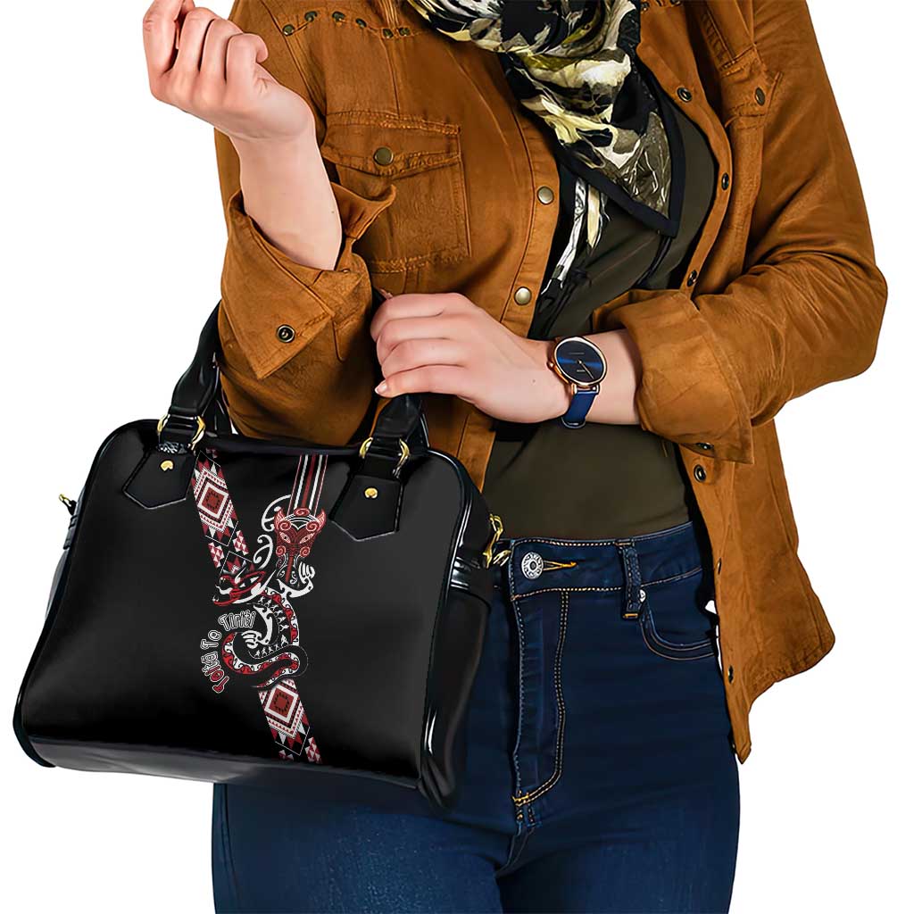 Aotearoa Toitu Te Tiriti-Honour the Treaty Shoulder Handbag Maori Taniwha Haka with Taniko and Tukutuku LT03 - Polynesian Pride